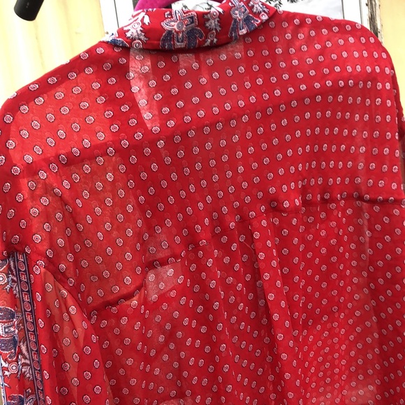 {$13 BUNDLED} FREE PEOPLE Red Blue White Sheer Long Sleeve Top - Picture 6 of 6